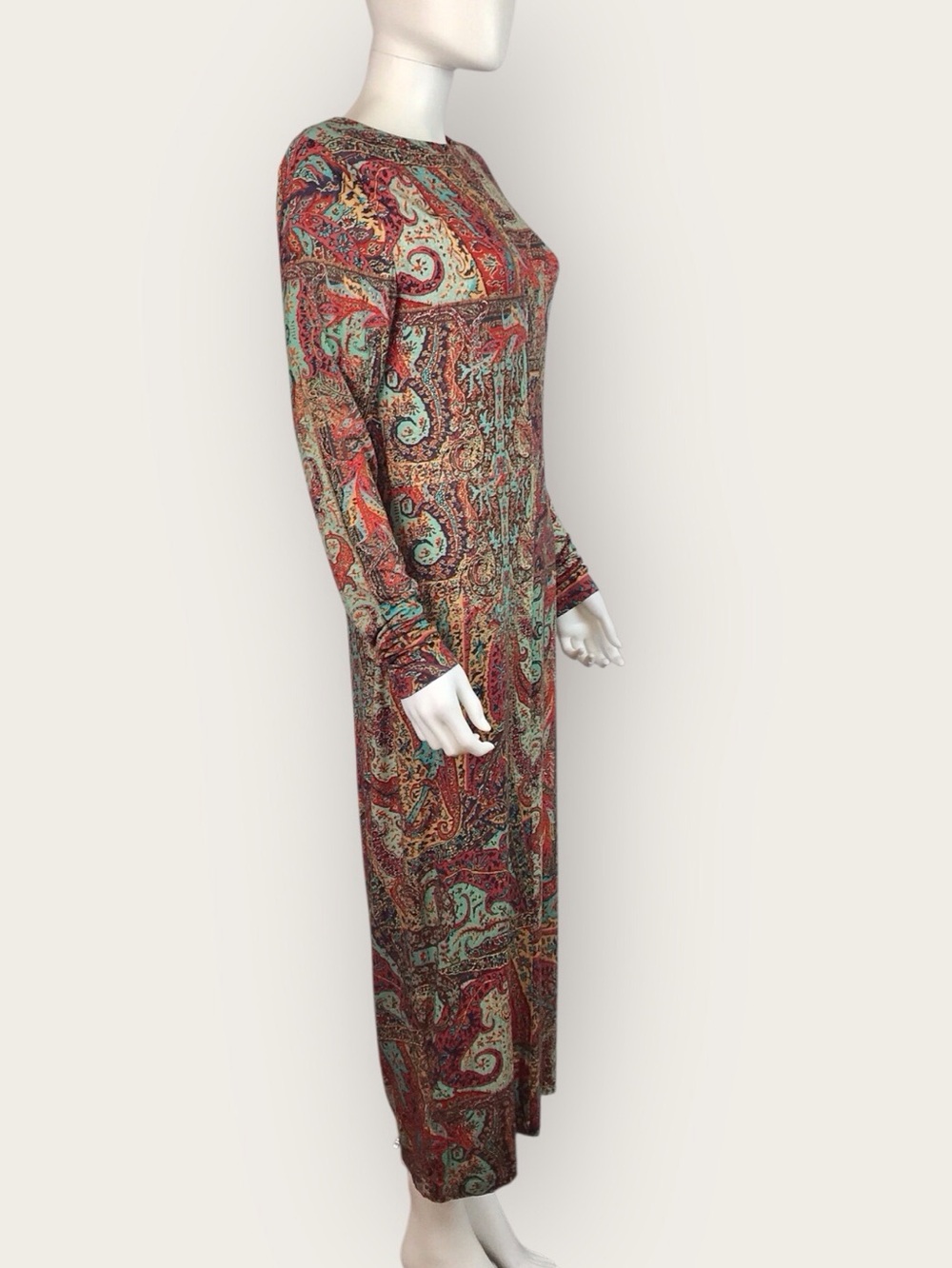 Peruvian Connection Midi Montallegro Dress Teal Blue Gold Red Long Sleeved - Picture 7 of 13